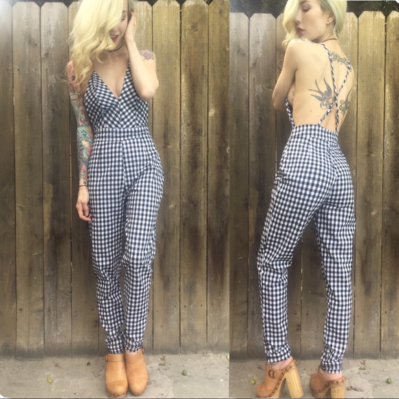 Pants - Gingham open back jumpsuit